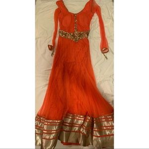 Orange and gold Indian suit dress